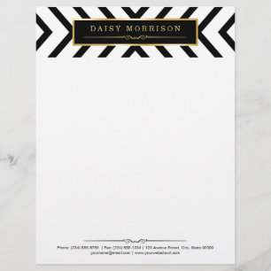 Fashion Classy Gold Black White Stripes Pattern Letterhead Design