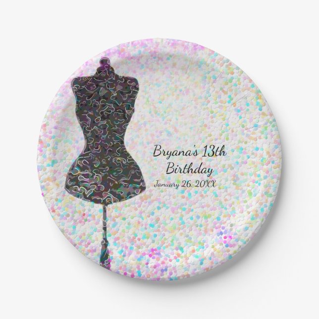 Fashion Confetti Mannequin Modern Custom Party Paper Plate (Front)