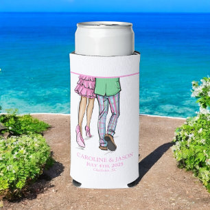Fashion Couple Red Lobster Shower Wedding Seltzer Can Cooler