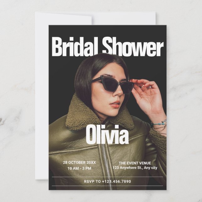 Fashion cover magazine photo bridal shower invitation (Front)