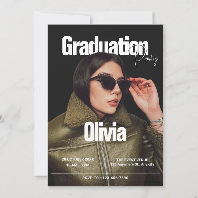 Fashion cover magazine photo graduation party invitation (Front)
