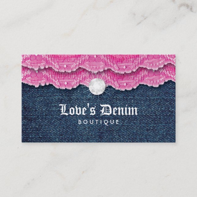 Fashion Denim Jeans Lace Jewellery Pink Business Card (Front)