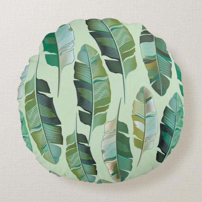 Fashion design with tropical banana plants round cushion (Front)