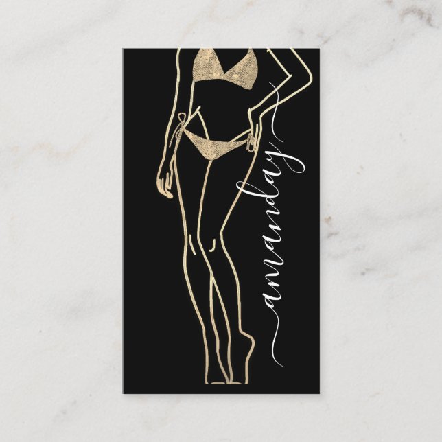 Fashion Designer Bikini Logo QR Grey Black Gold Business Card (Front)