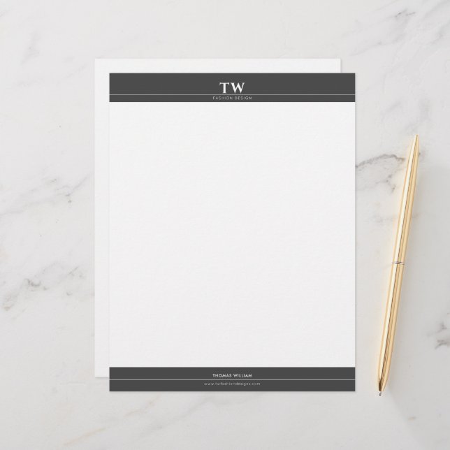 Fashion Designer Black Custom Letterhead (Front/Back In Situ)