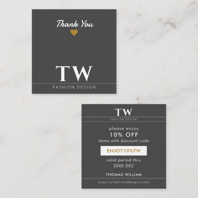 Fashion Designer Black Discount Card (Front/Back)