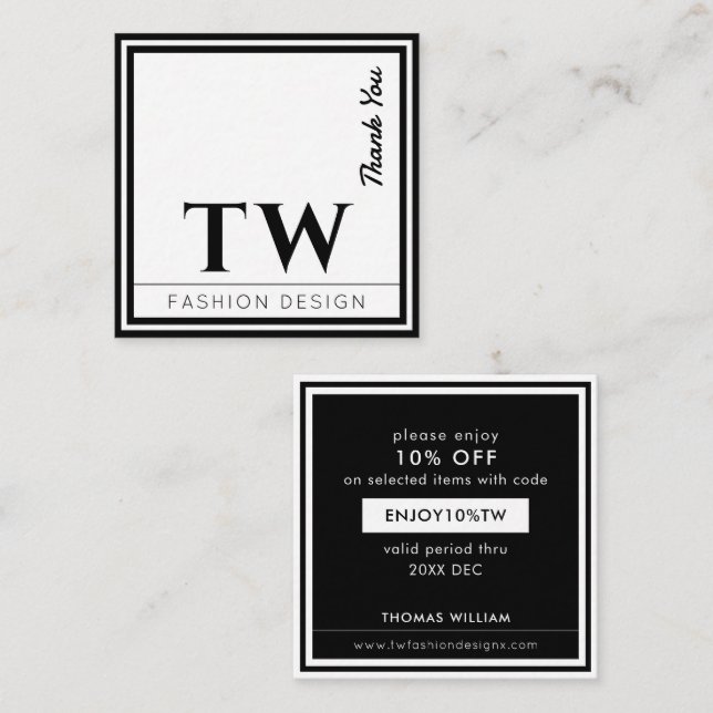 Fashion Designer Black Discount Card (Front/Back)