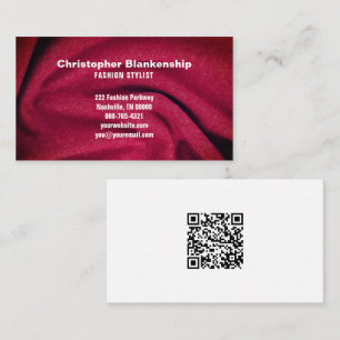 Fashion Designer Burgundy Fabric QR Code Custom Business Card