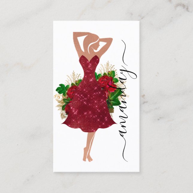 Fashion Designer Dress Logo QR Red Dress Shop Business Card (Front)