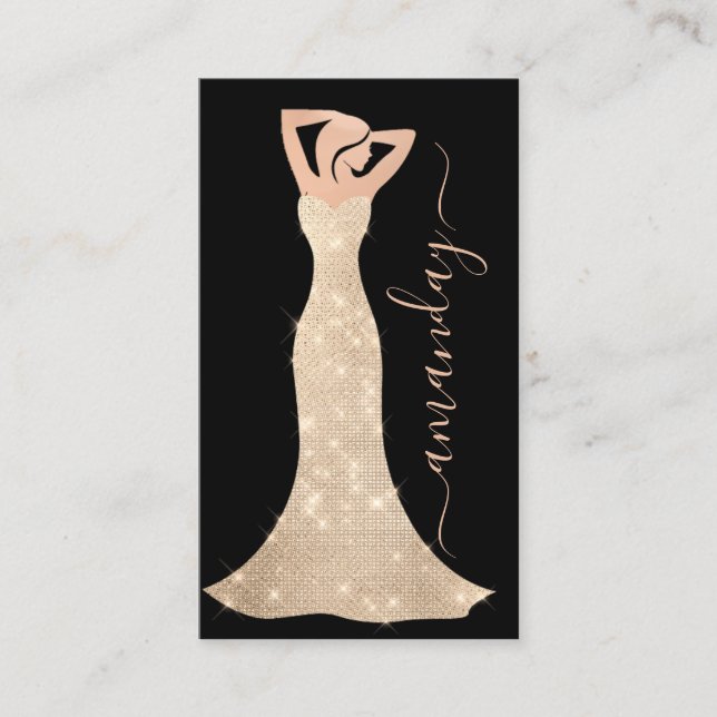 Fashion Designer Dress Logo QR Rose Black Business Card (Front)