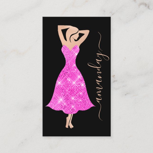 Fashion Designer Dress Logo QR Rose Pink Black  Business Card (Front)