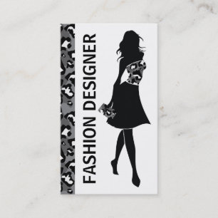 Fashion designer girl black grey panther print business card