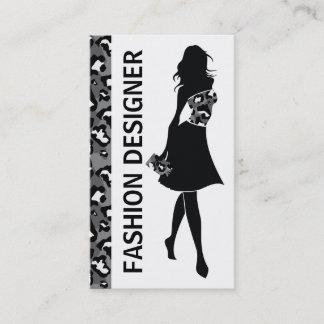 Fashion designer girl black grey panther print business card