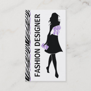 Fashion designer girl purple, white zebra print business card