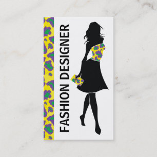 Fashion designer girl yellow purple panther print business card