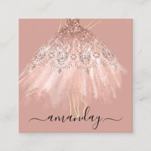 Fashion Designer Glitter Dress Logo QR Gold Rose Square Business Card