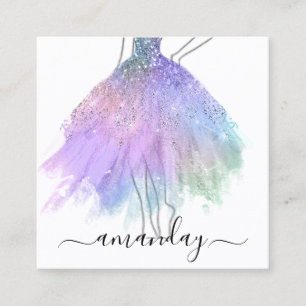 Fashion Designer Glitter Dress Logo QR Silver Pink Square Business Card