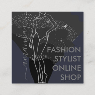 Fashion Designer Logo QR Body SHAPE Stylist Grey Square Business Card