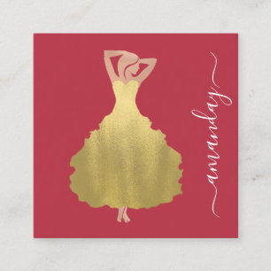 Fashion Designer Rose Gold Dress Logo QR Code Square Business Card