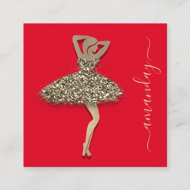 Fashion Designer Shop Dress QR Code Logo Gold Red  Square Business Card (Front)