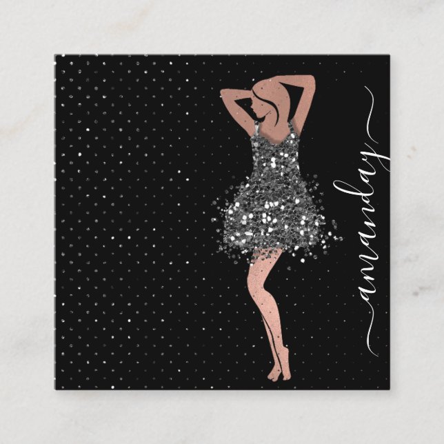 Fashion Designer Shop Dress QRCode Logo Rose Gray Square Business Card (Front)