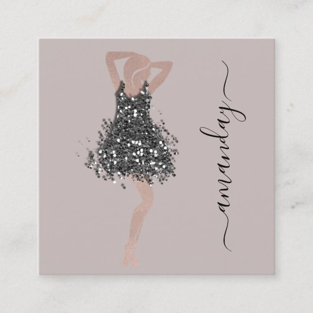 Fashion Designer Shop Dress QRCode Logo Rose Ivory Square Business Card (Front)