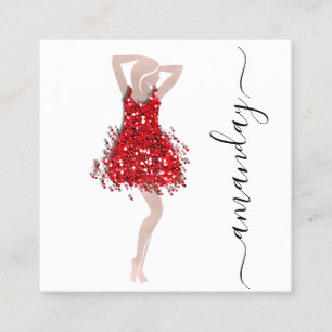 Fashion Designer Shop Red Dress QRCode Logo White Square Business Card