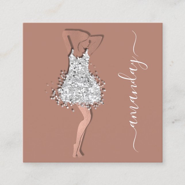 Fashion Designer Shop Rose Grey Dress QR Code  Square Business Card (Front)