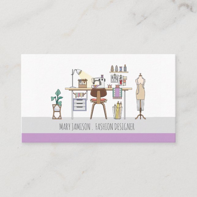 Fashion Designer Studio And Tools Square Business Card (Front)