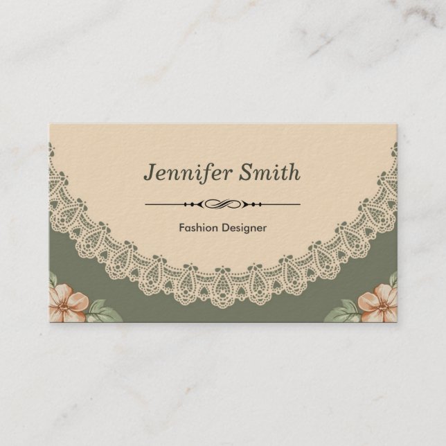 Fashion Designer - Vintage Chic Floral Business Card (Front)