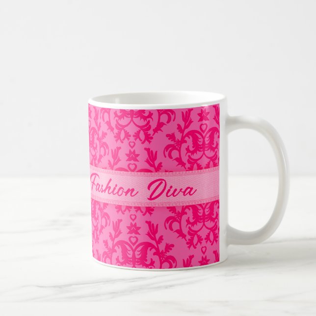 Fashion Diva damask hot pink girls mug (Right)