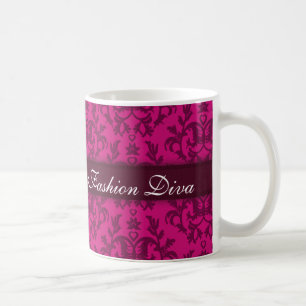 "Fashion Diva" damask rick pink girls mug