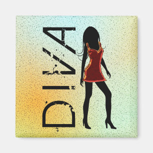 Fashion Diva in Red Dresss Custom Square Magnets