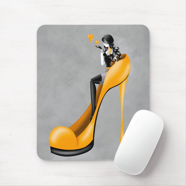 Fashion Diva in Yellow Stiletto  Mouse Mat (With Mouse)