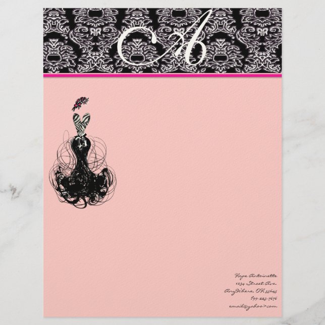 Fashion Diva Pink Raspberry Monogram Custom Letterhead (Front)
