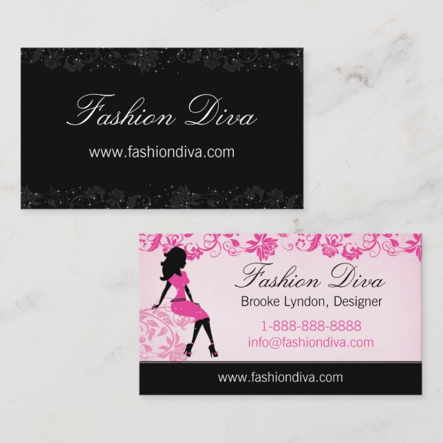 Fashion Diva Woman Silhouette Business Card (Front/Back)