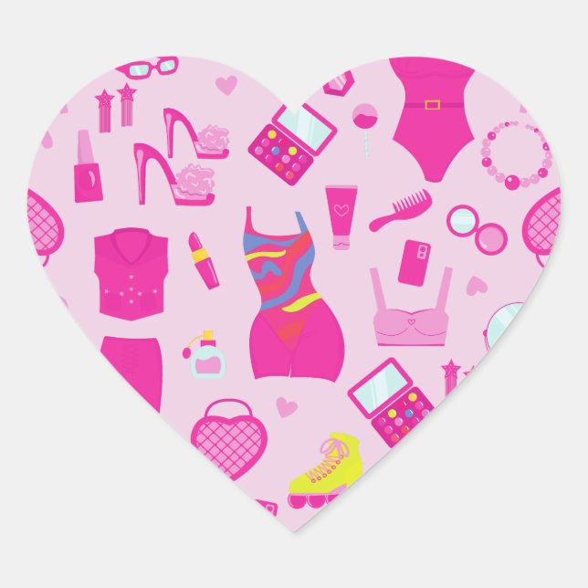 fashion doll clothes vintage 1990s pink  heart sticker (Front)