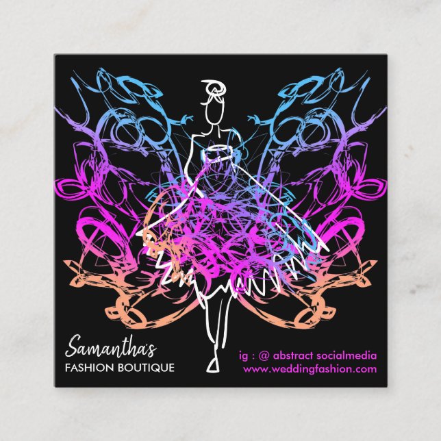 Fashion Dress Girl butterfly abstract Square Business Card (Front)