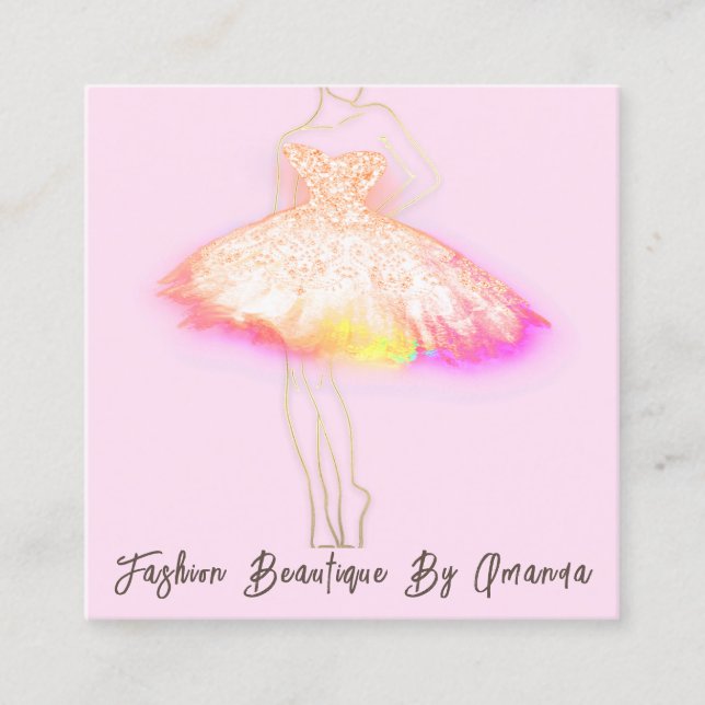 Fashion Dress Logo QR Code Body Shape Peach Square Business Card (Front)