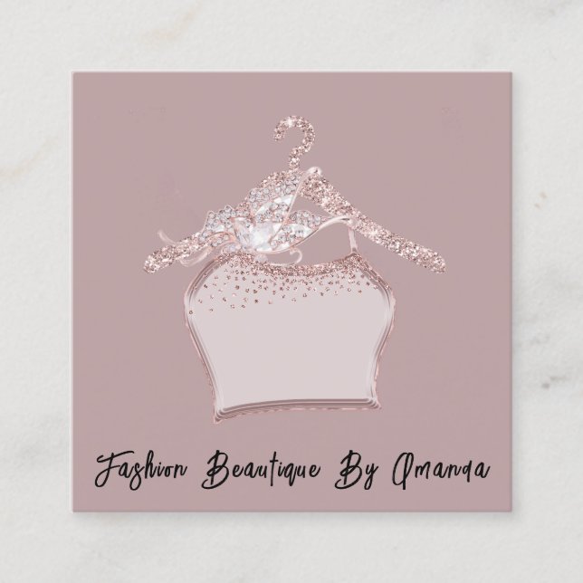Fashion Dress Logo QR Code Grey Rose Blush Square Business Card (Front)