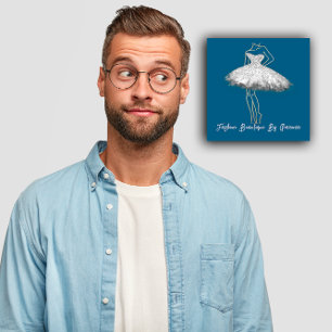 Fashion Dress Logo QR Code Grey Silver Dress Navy Square Business Card