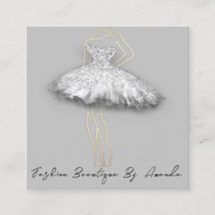 Fashion Dress Logo QR Code Silver Grey Gold Body Square Business Card