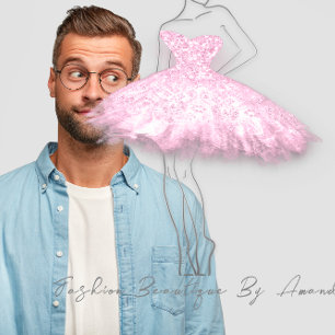 Fashion Dress Logo QR Code Silver Grey Pink Square Business Card