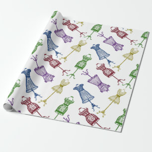 Fashion Dress Mannequins Glitter Wrapping Paper