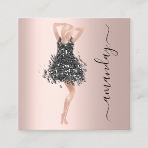 Fashion Event Shop Rose Black Dress QR Code Square Business Card