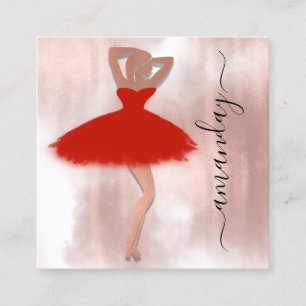 Fashion Event Shop Rose Red Dress QR Code White Square Business Card