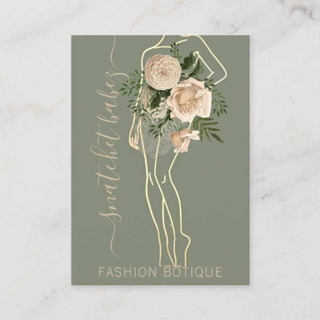 Fashion Floral Logo QR Stylist Body Boutique  Business Card (Front)