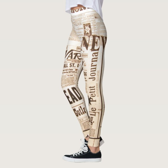 Fashion Forward Vintage Newspaper Print Leggings (Left)