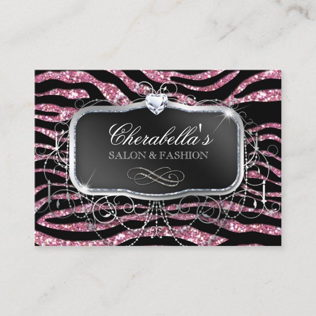 Fashion Gift Card Salon Zebra Glitter Black Pink (Front)