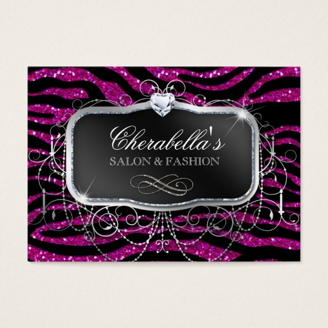 Fashion Gift Card Salon Zebra Glitter Silver Pink (Front)